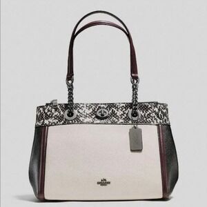 Coach Turnlock Edie Carryall Colorblock Snakeskin Pebble‎ Leather Shoulder Bag